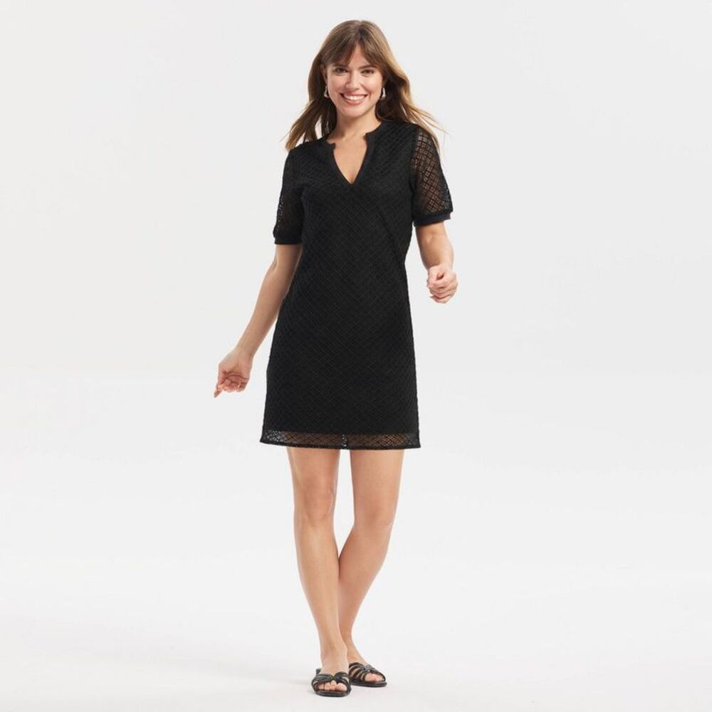 Women's Short Sleeve Mini Shift Dress - A New Day Black L